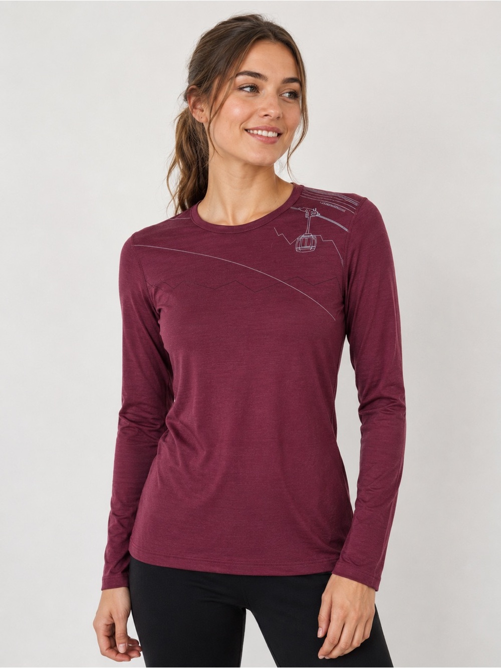 Icebreaker 200 Merino Wool Long Sleeve Base Layer Top Burgundy Small